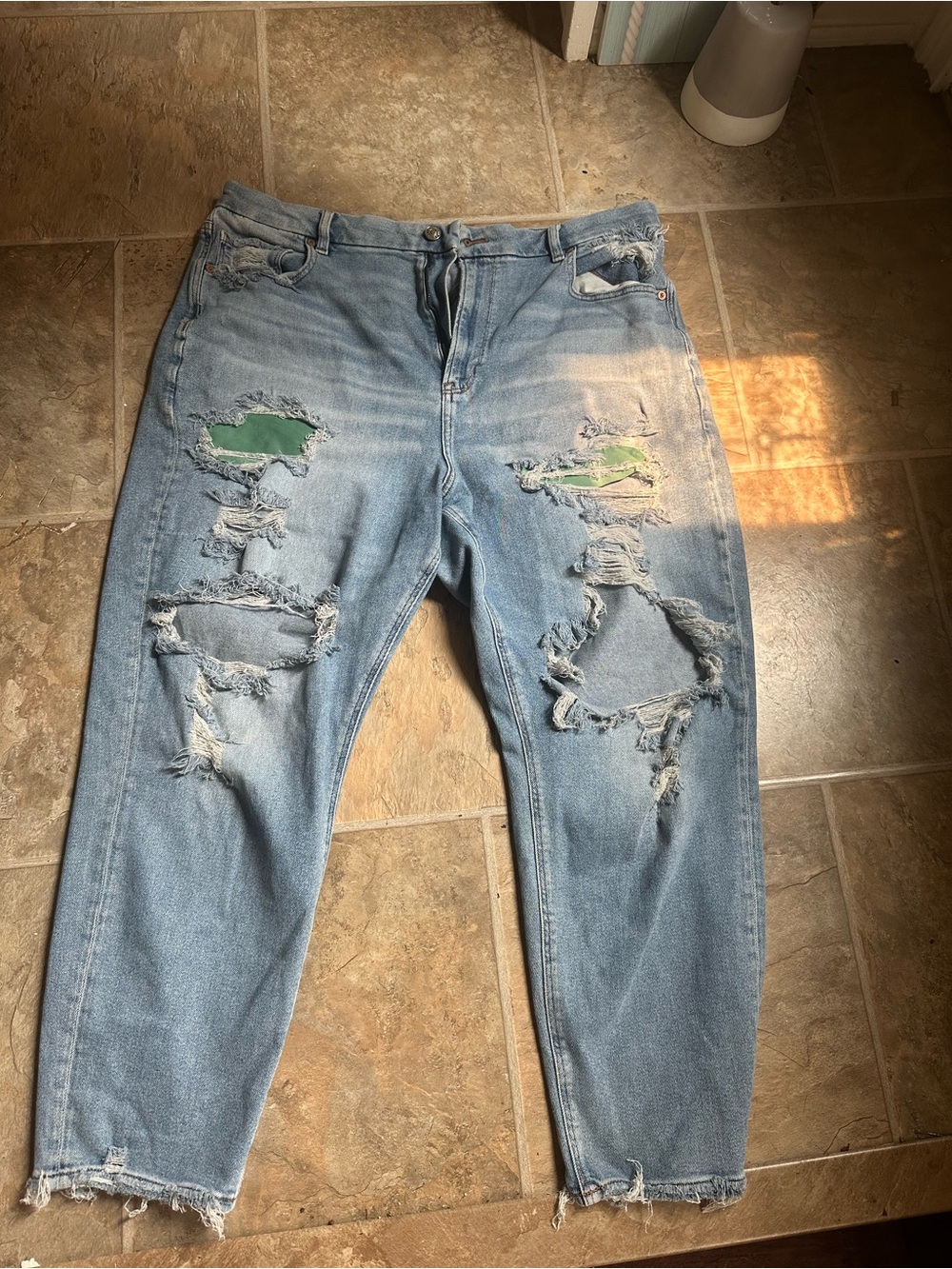 American Eagle Outfitters size 20  Blue Ripped Jeans with Green Patch